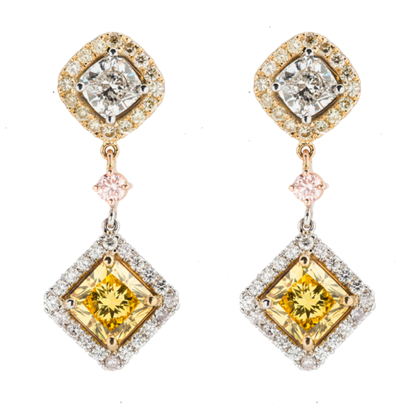 TRICOLOR DIAMOND DANGLING EARRINGS